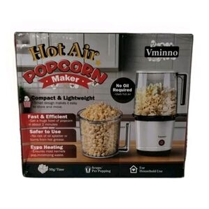 Hot Air Popcorn Maker. Compact & Lightweight. No Oil Required. Fast & Easy.